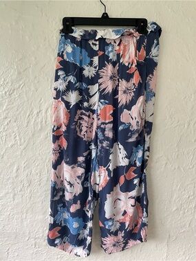 Shimera Pajama Bottoms Blue Floral Wide Leg Rayon Pockets Elastic Waist; M